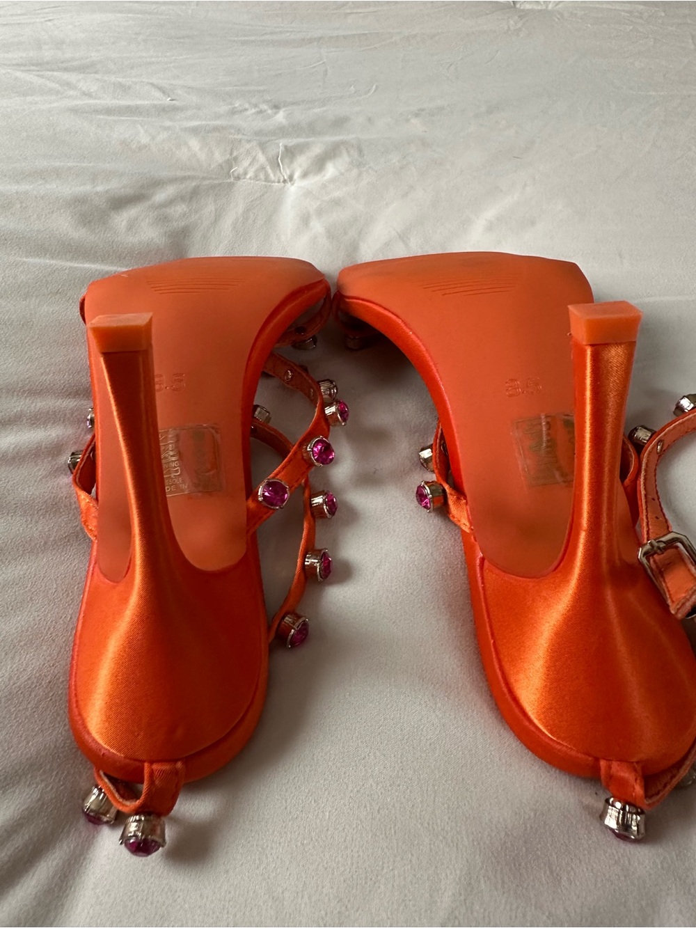 Orange Satin Strappy High Heels - Picture 7 of 7